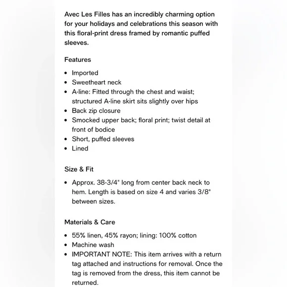 Women’s Floral Sweetheart Neck Puff Sleeve Long Feminine Avec Les Filles New 6 - Picture 16 of 16